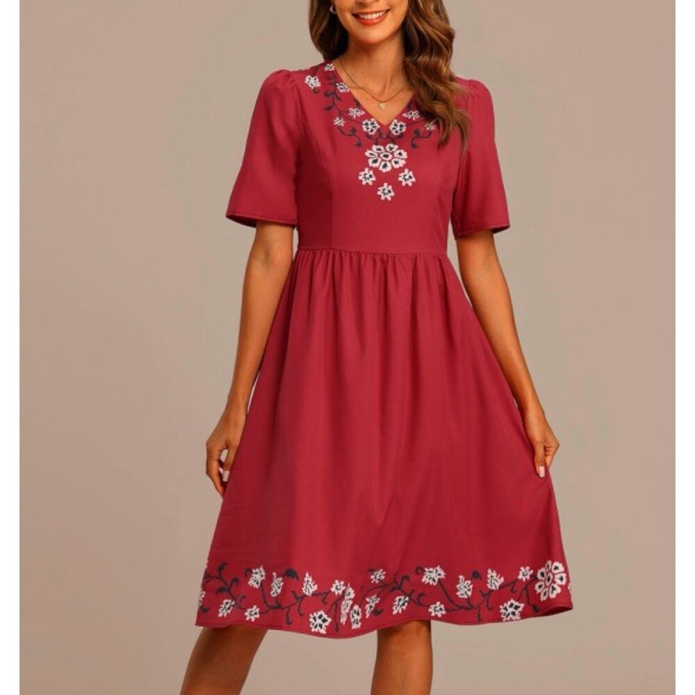 Ivy City Co Red Floral Midi Dress